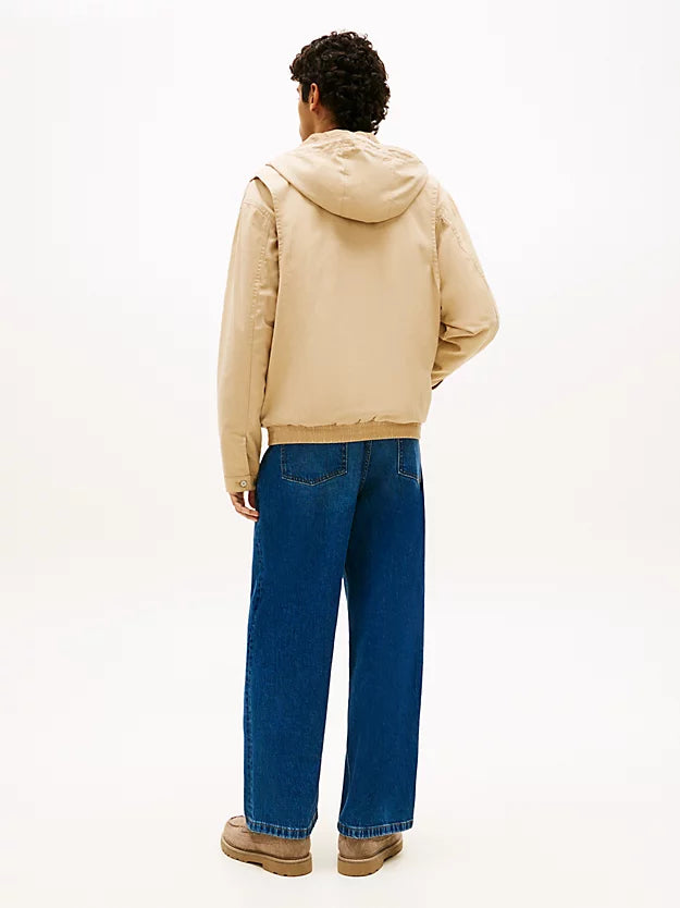 Herringbone Twill Relaxed Zip-Thru Hooded Jacket