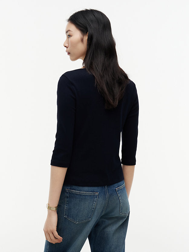 Slim Three-Quarter Sleeve Boat Neck T-Shirt