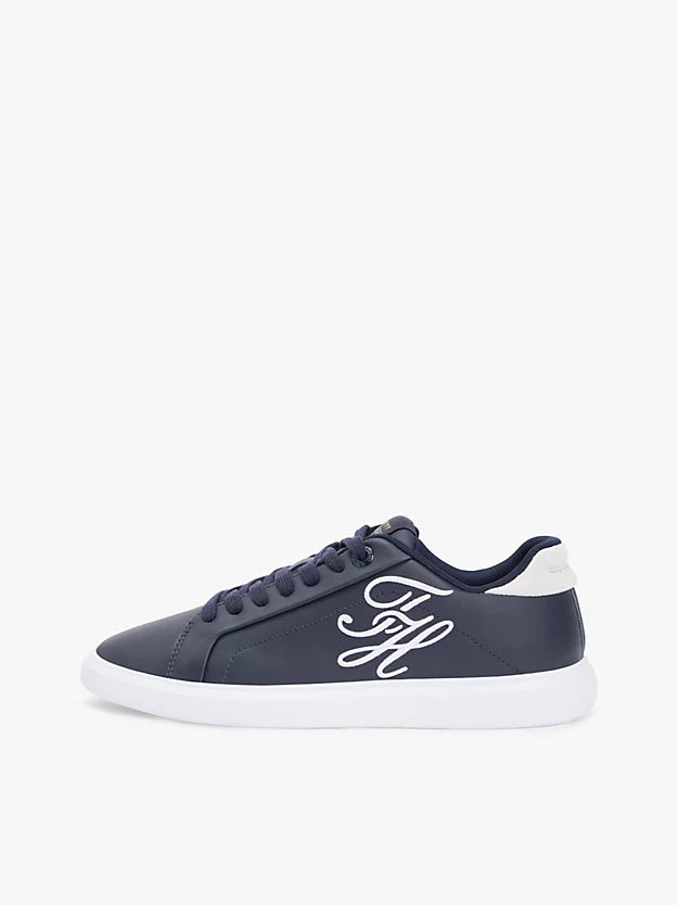 Leather Logo Embroidery Court Trainers