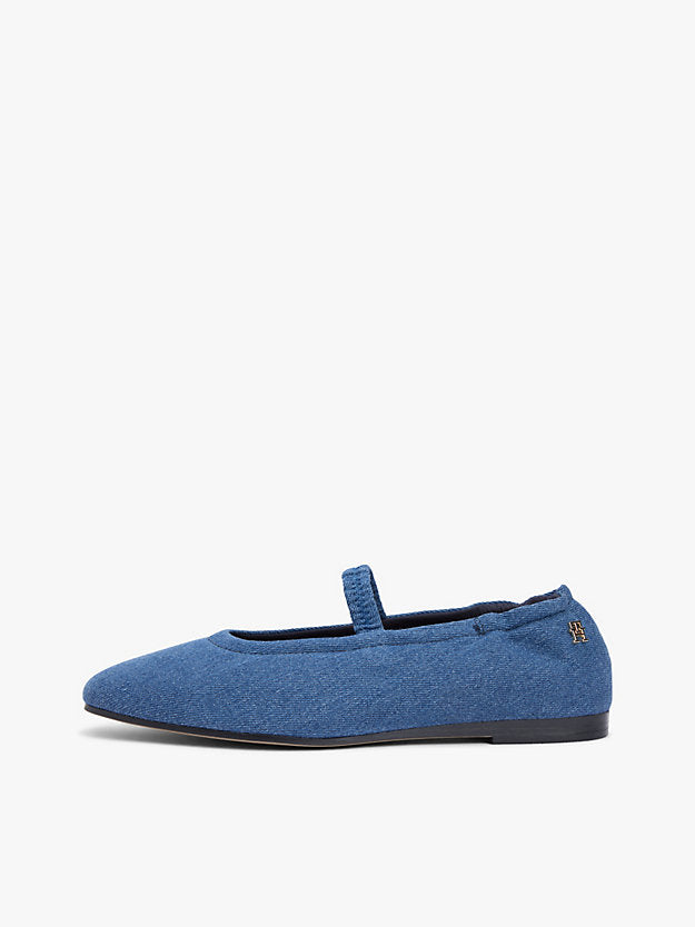 Canvas Denim Elasticated Strap Ballerinas