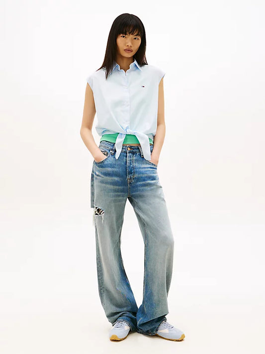 Relaxed Fit Sleeveless Tie Front Shirt