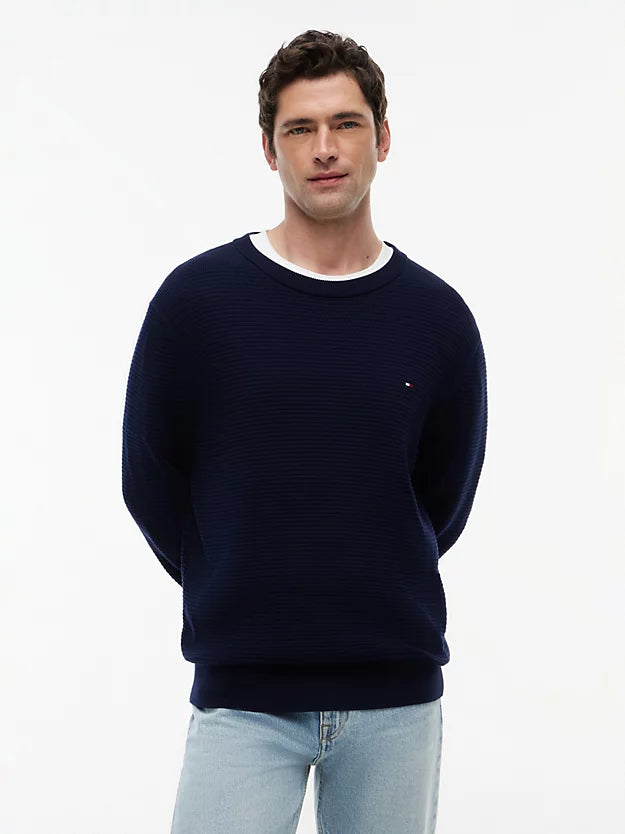 Structured Yarn Dyed Crew Neck Jumper