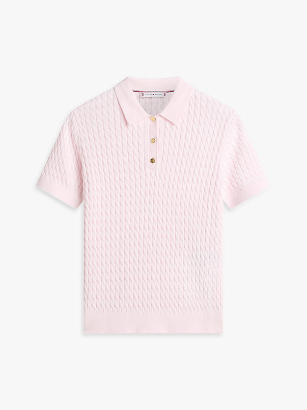 Cable Knit Short Sleeve Polo Jumper