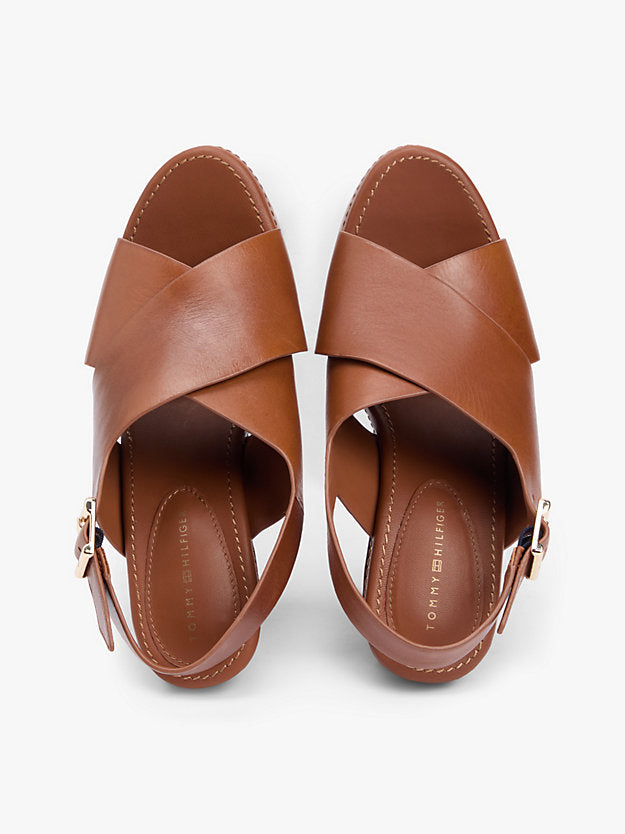 Leather Crossover Strap Block Heel Sandals