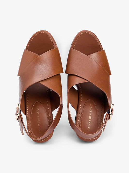 Leather Crossover Strap Block Heel Sandals