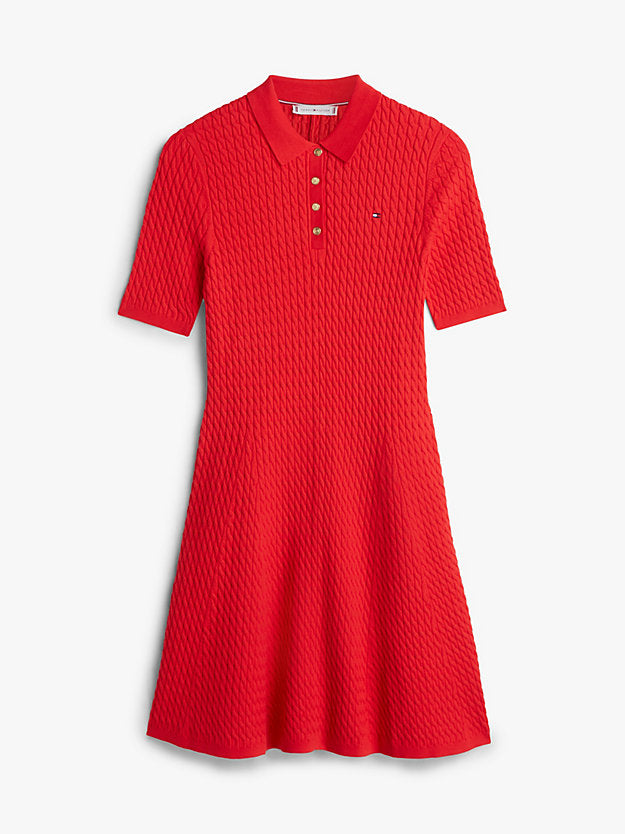 Cable Knit Slim Mini Polo Dress