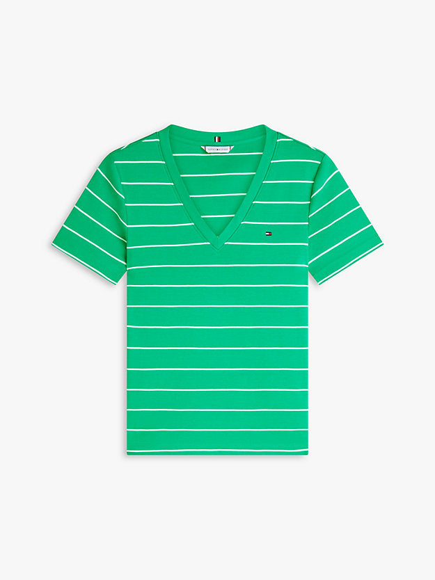 Flag Embroidery Slim V-Neck T-Shirt