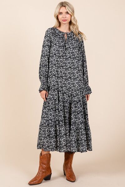 Robe midi à imprimé, col lavallière et manches volantées Mittoshop
