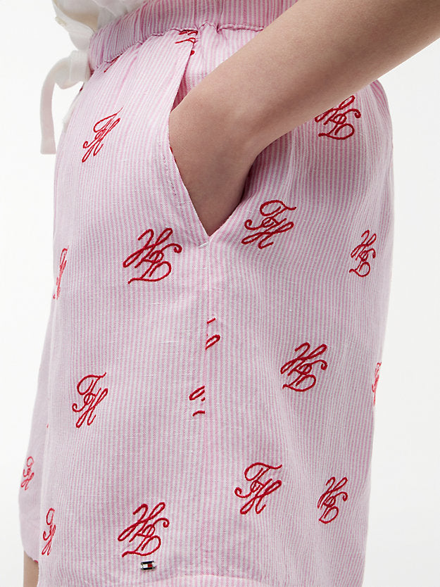 Linen Blend Print Relaxed Shorts