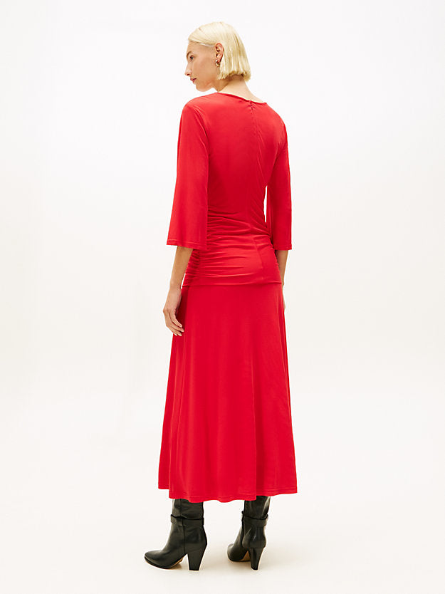 Festive Crepe Slim Gathered Midi Dress