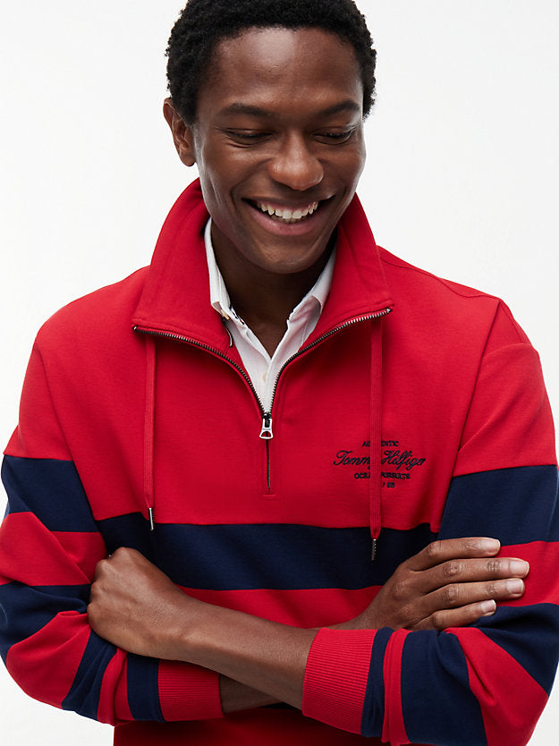 Stripe Mock Neck Quarter-Zip Sweatshirt