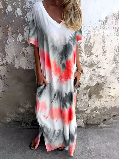 Robe courte à poches et manches courtes, tie-dye, taille standard