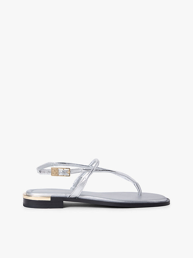 Metallic Leather Toe Post Flat Sandals