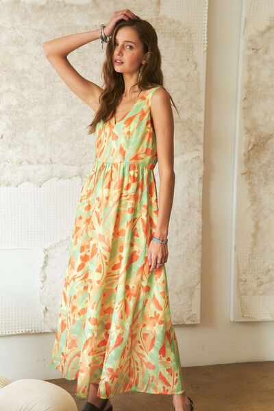Robe longue col en V motif floral ADORA