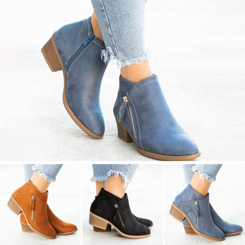 Damen Stiefeletten mit klobigem Absatz und seitlichem Reißverschluss