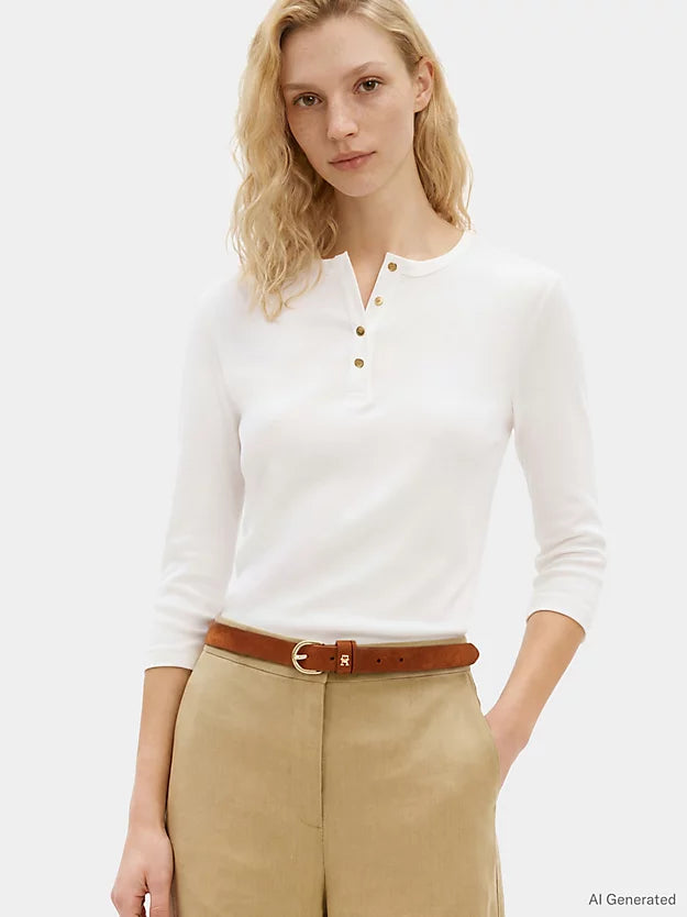 Gold-Tone Button Slim Henley T-Shirt