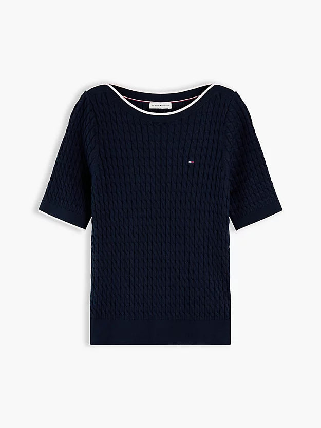 Cable Knit Boat Neck Short Sleeve Jumper