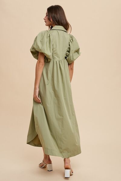 Robe midi Annie Wear à manches bouffantes smockées