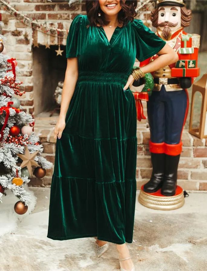 Neues gestuftes Maxikleid aus Samt für Damen (2 kaufen, kostenloser Versand)