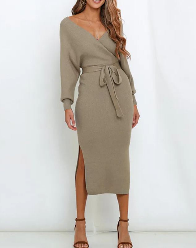 Robes pull fendues à col en V croisé pour femmes (achetez-en 2, livraison gratuite)