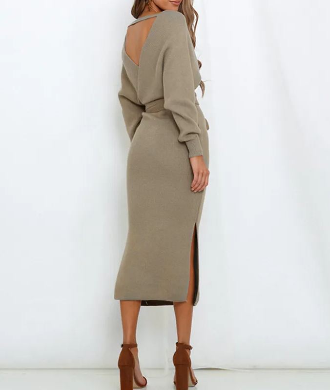 Robes pull fendues à col en V croisé pour femmes (achetez-en 2, livraison gratuite)