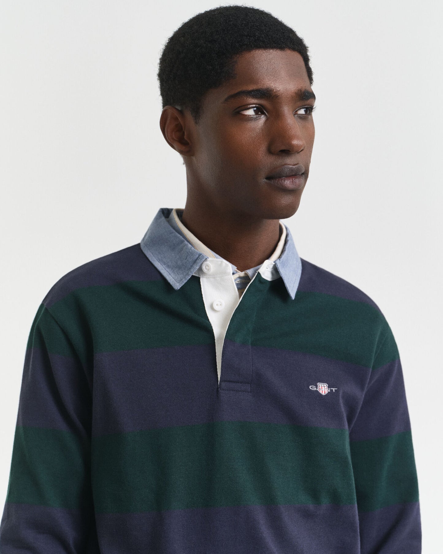Chambray Collar Striped Heavy Rugger
